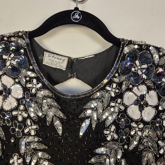 Stenway Black Beaded Short Sleeve Dress - Picture 2 of 6